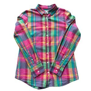J. Crew Madras Plaid Pink Button Down Colorful Small 100% Cotton Preppy Academia